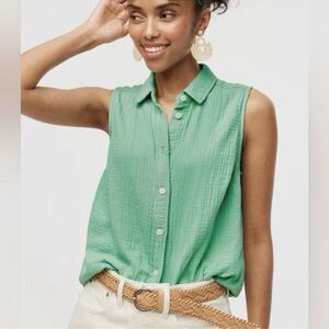011/ ca076 xl Sleeveless Gauze Button Up Shirt